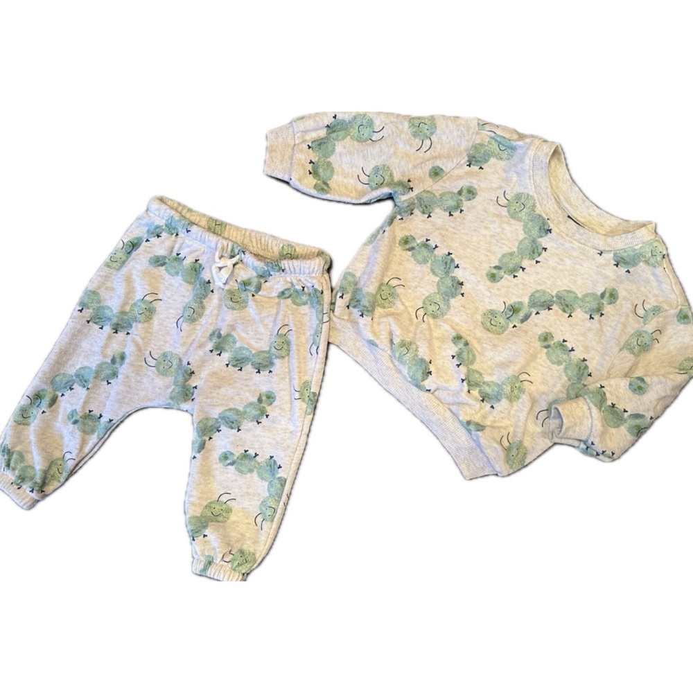 Old Navy Crew Neck Sweater / Sweatpants Set Caterpillars Baby Boy or Girl 6-12M
